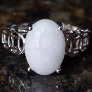 Natural Jade Ring In Platinum Over Sterling